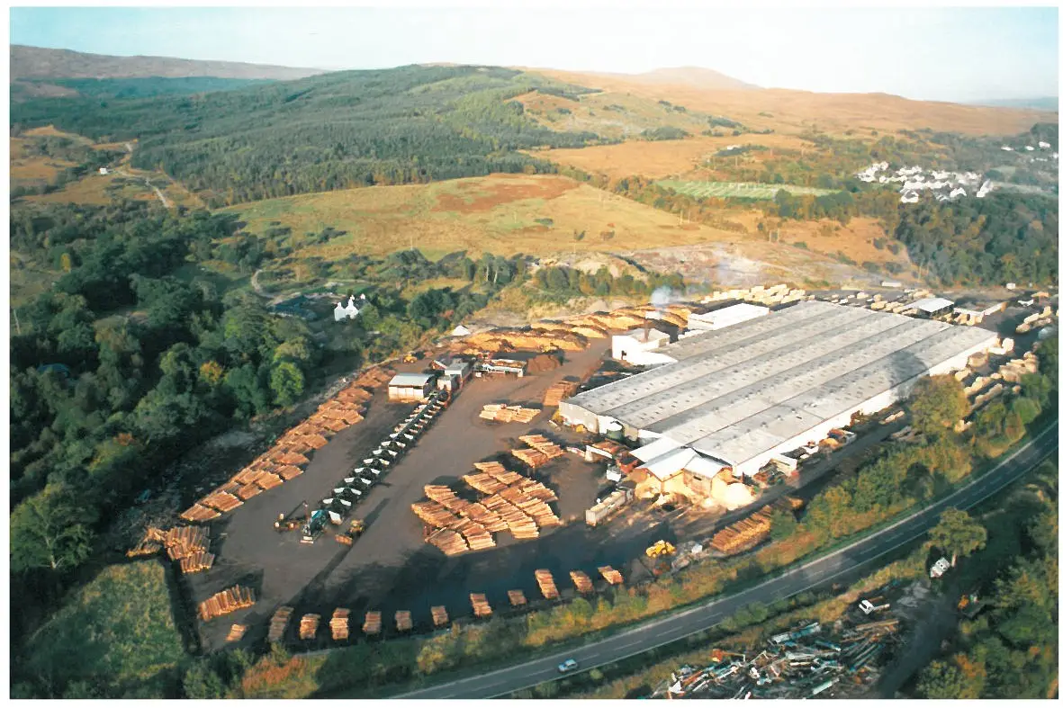 Arial view of K1 in Fort William by Ben Nevis. This is the first site of the BSW Sawmill which was purchased in 1988.